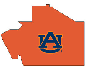 Outline of Macon County Alabama with AU logo on top