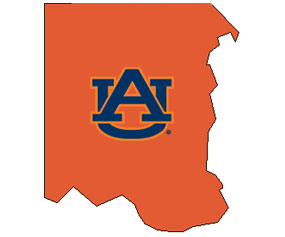 Outline of Madison County Alabama with AU logo on top