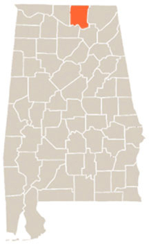 Madison County Highlighted In Orange on State of Alabama Map