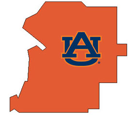 Outline of Marengo County Alabama with AU logo on top