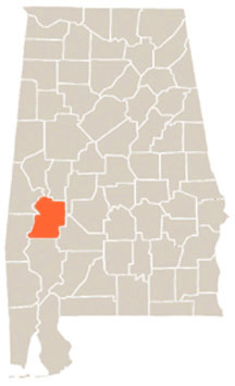 Marengo County Highlighted In Orange on State of Alabama Map