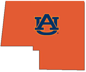 Outline of Marion County Alabama with AU logo on top