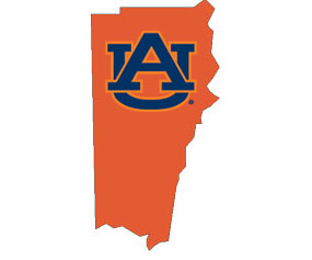 Outline of Mobile County Alabama with AU logo on top