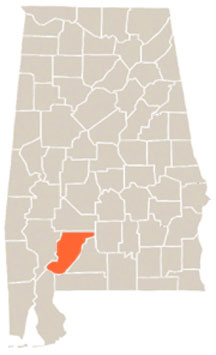 Monroe County Highlighted In Orange on State of Alabama Map