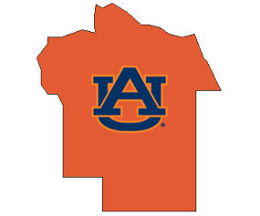 Outline of Montgomery County Alabama with AU logo on top