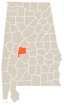 Perry County Highlighted In Orange on State of Alabama Map