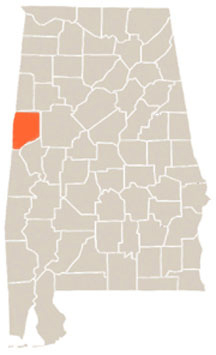 Pickens County Highlighted In Orange on State of Alabama Map