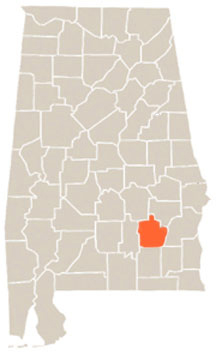Pike County Highlighted In Orange on State of Alabama Map