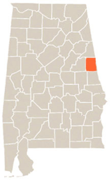 Randolph County Highlighted In Orange on State of Alabama Map