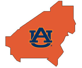 Outline of Shelby County Alabama with AU logo on top