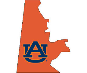 Outline of Sumter County Alabama with AU logo on top