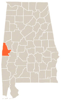 Sumter County Highlighted In Orange on State of Alabama Map