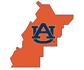 Outline of Talladega County Alabama with AU logo on top