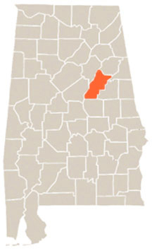 Talladega County Highlighted In Orange on State of Alabama Map