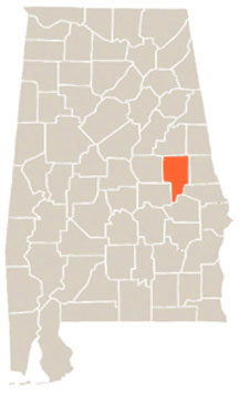Tallapoosa County Highlighted In Orange on State of Alabama Map