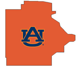 Outline of Tuscaloosa County Alabama with AU logo on top