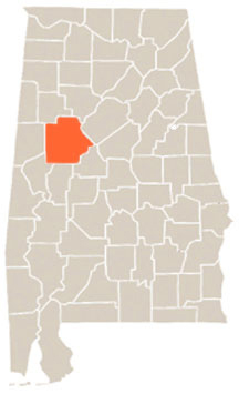 Tuscaloosa County Highlighted In Orange on State of Alabama Map