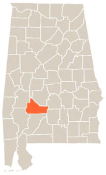 Wilcox County Highlighted In Orange on State of Alabama Map