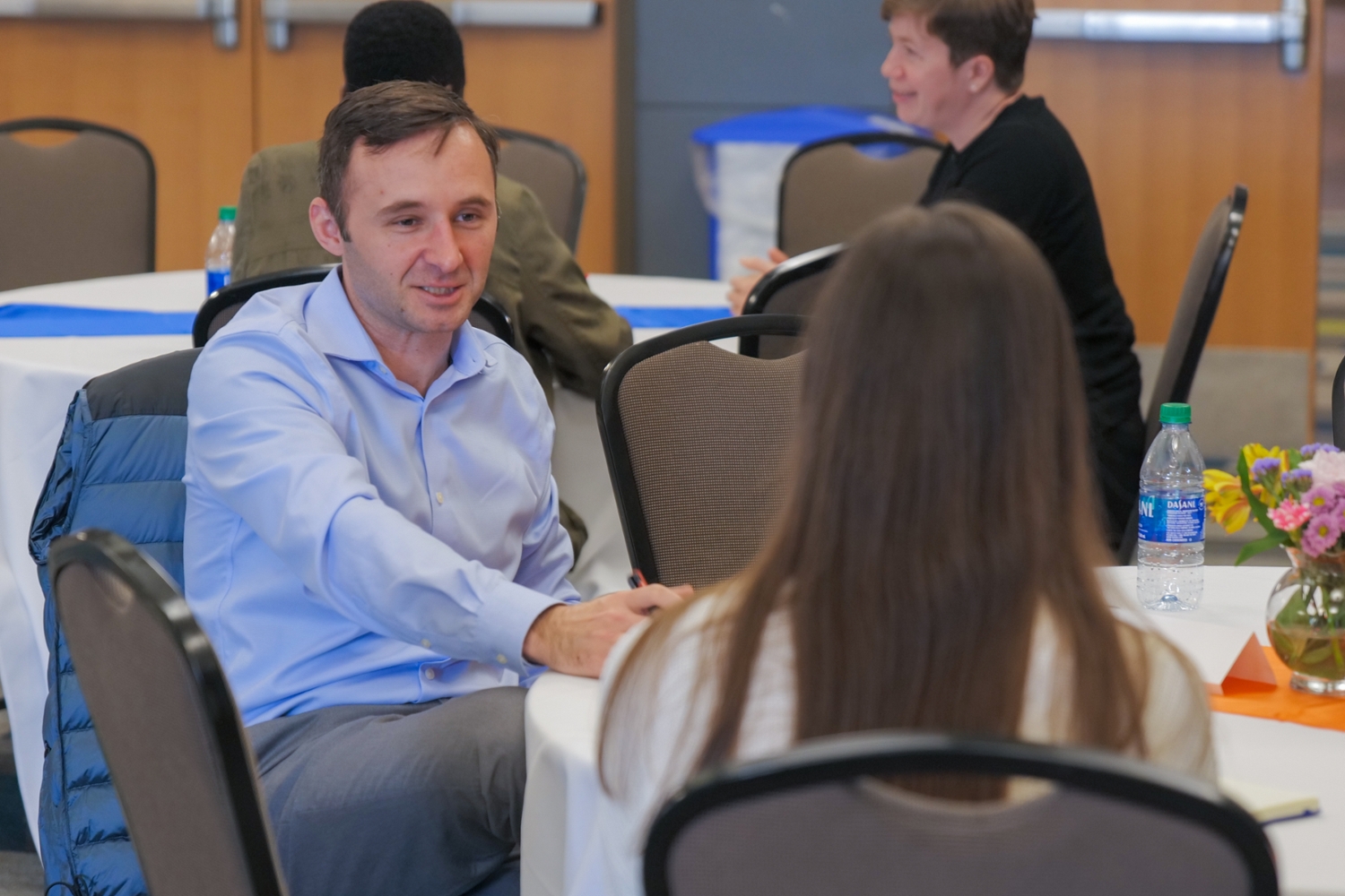 Jarrell giving a student career advice during the SUCCEED Conference.