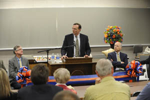 Jason Bond speaks at the opening ceremony for the Biodiversity Learning Center