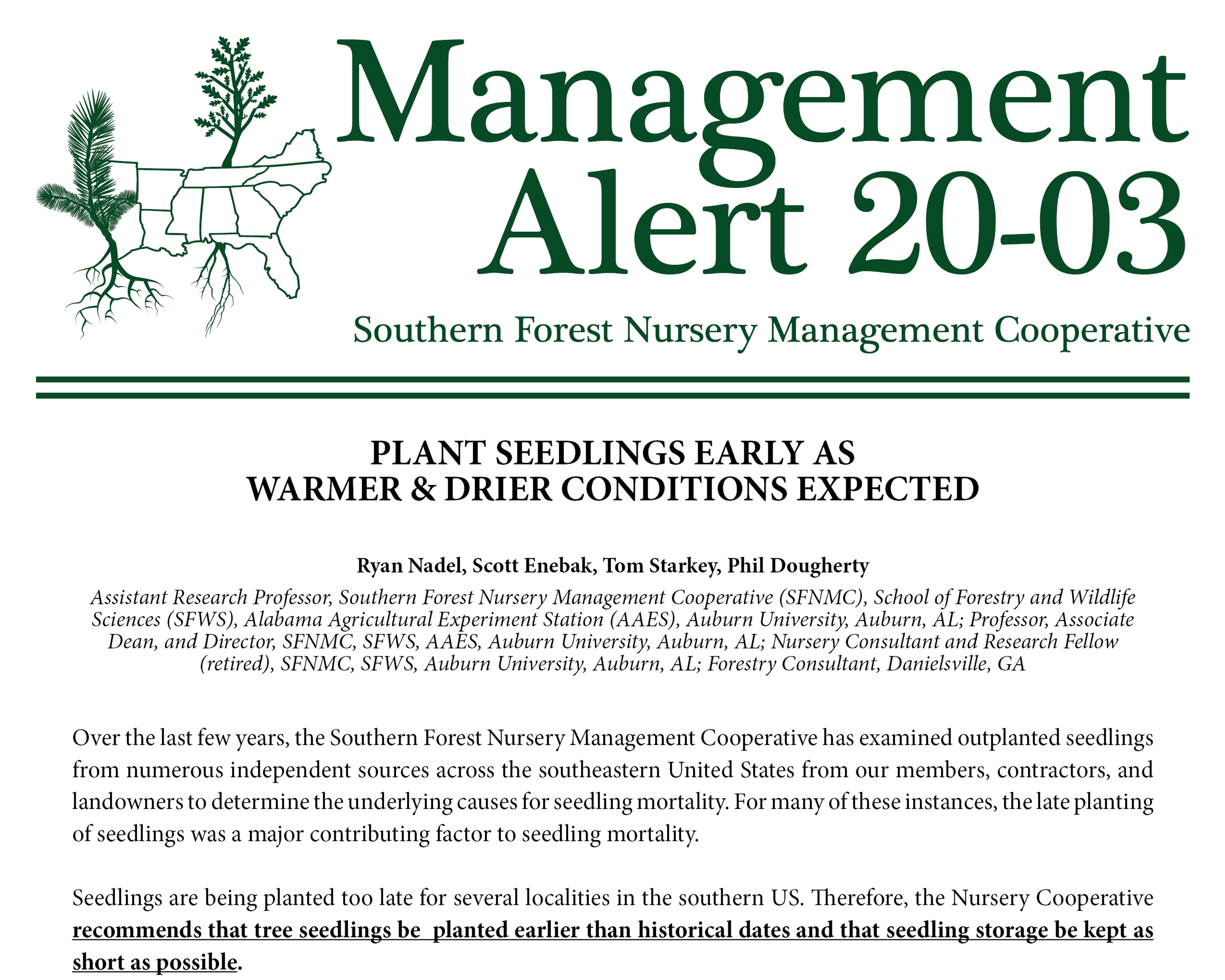 Plant seedlings early as warmer and drier conditions expected. Click to read more!