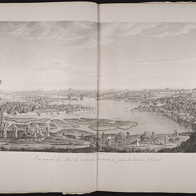 Plate printing of Constantinople cityscape