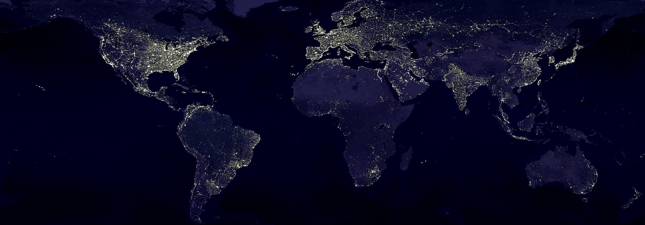 Map of the world as it might seem at night with city lights glowing