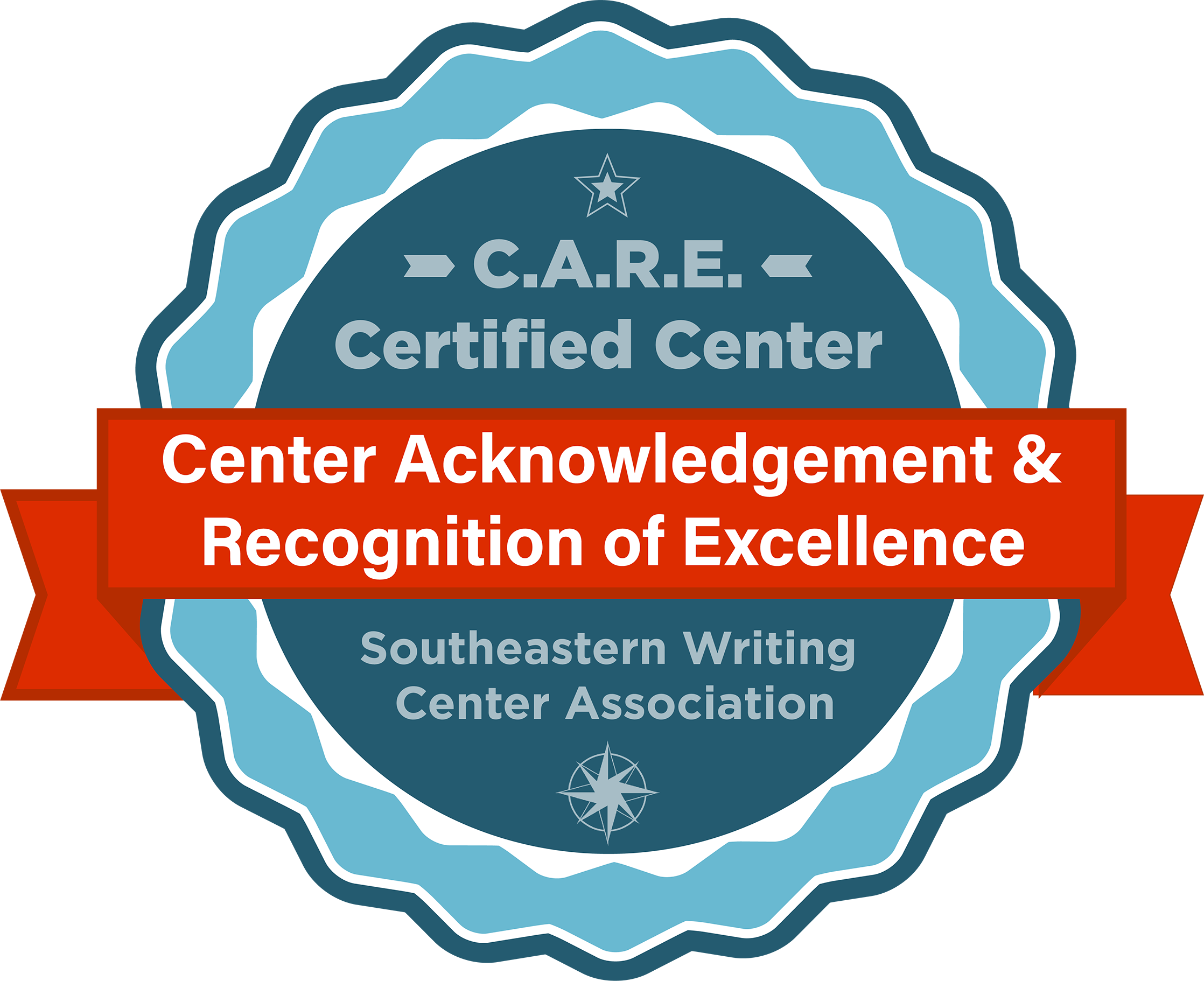 Logo saying, C.A.R.E. Certified Center. Center Acknowledgement & Recognition of Excellence. Southeastern Writing Center Association.