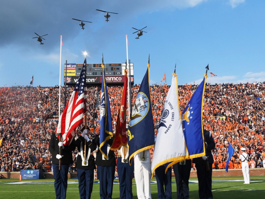Image of ROTC cadets at a football game