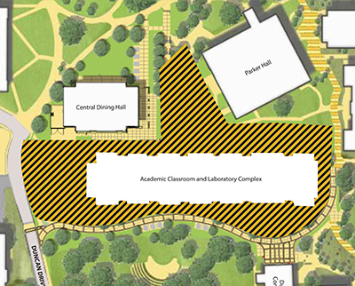 Area closed for construction of new classroom building