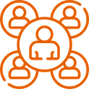 orange icon of five people