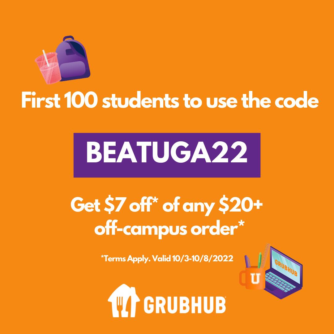 Off Campus Grubhub Promotion Code BEATUGA22 10/3-10/8