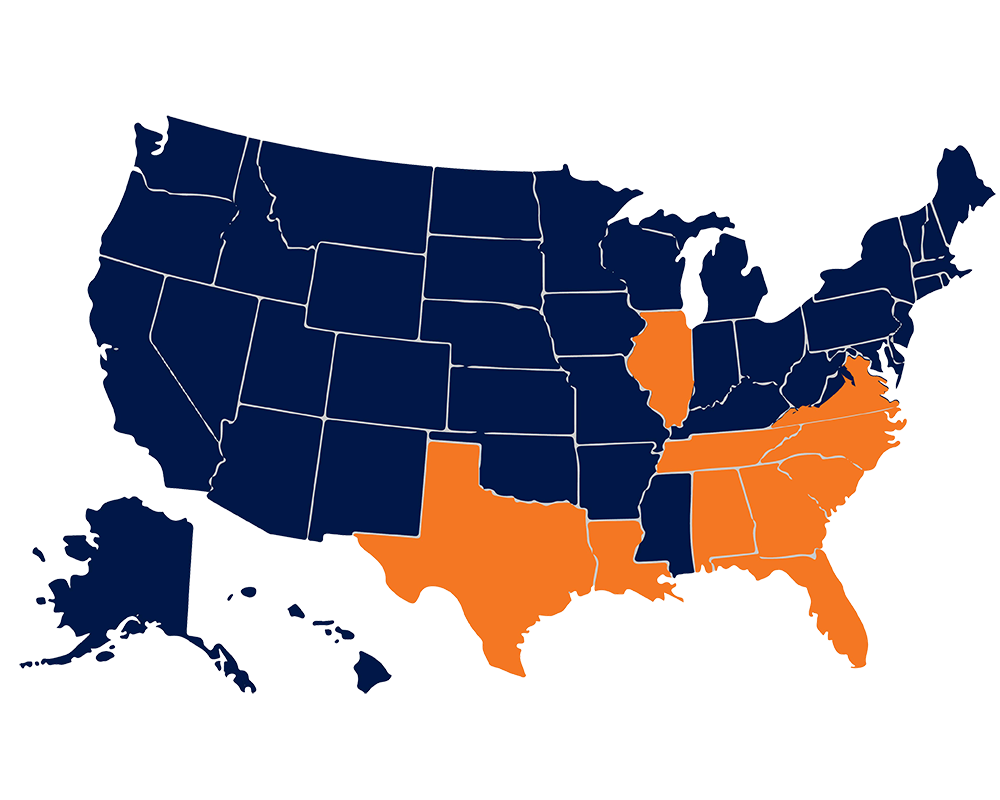 orange and blue map the US