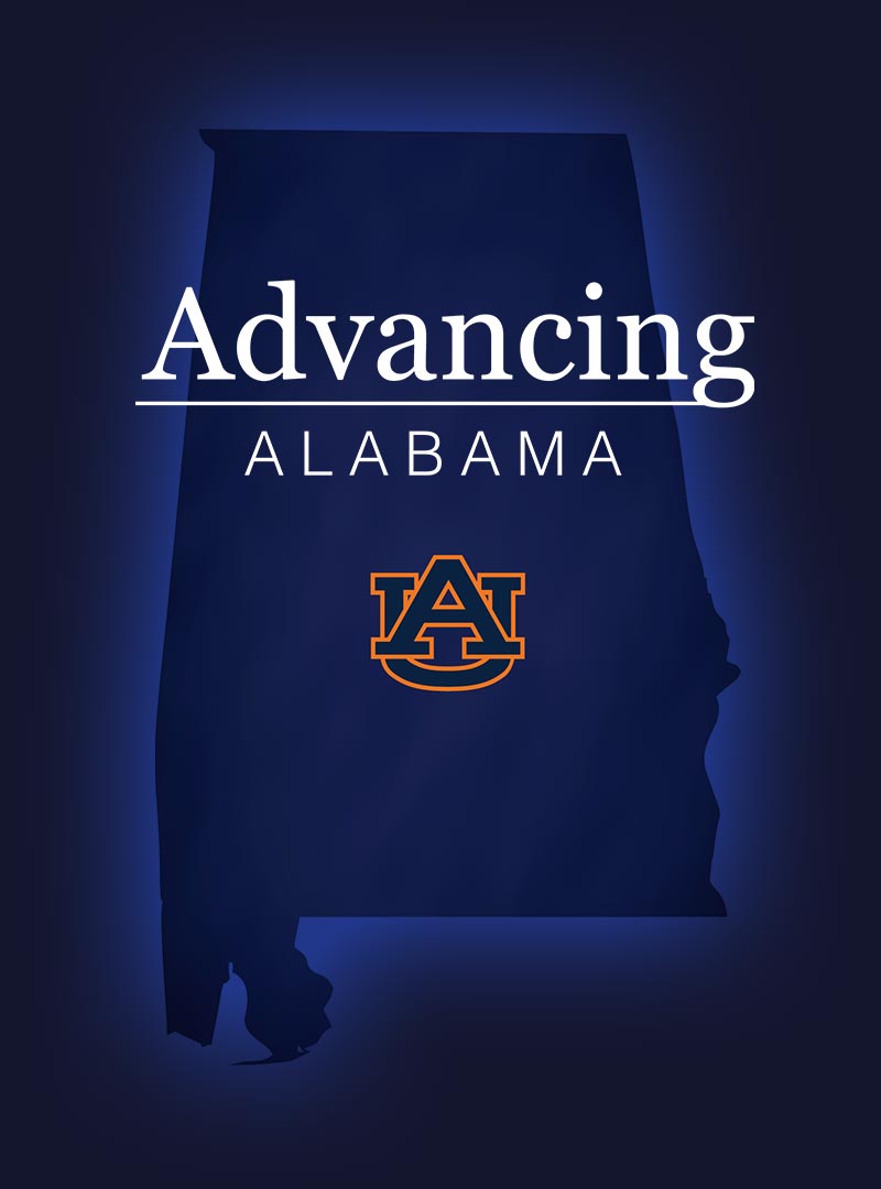 The words Advancing Alabama with the Auburn logo below