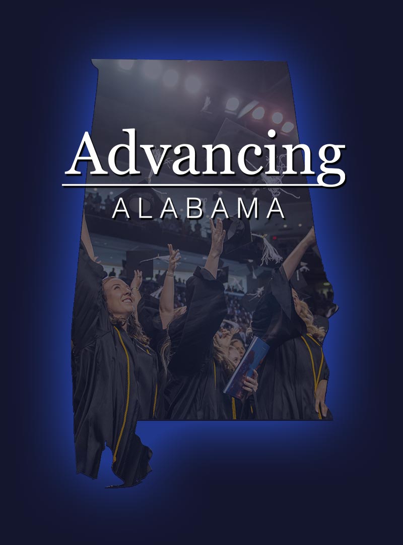 The words Advancing Alabama with graduates below