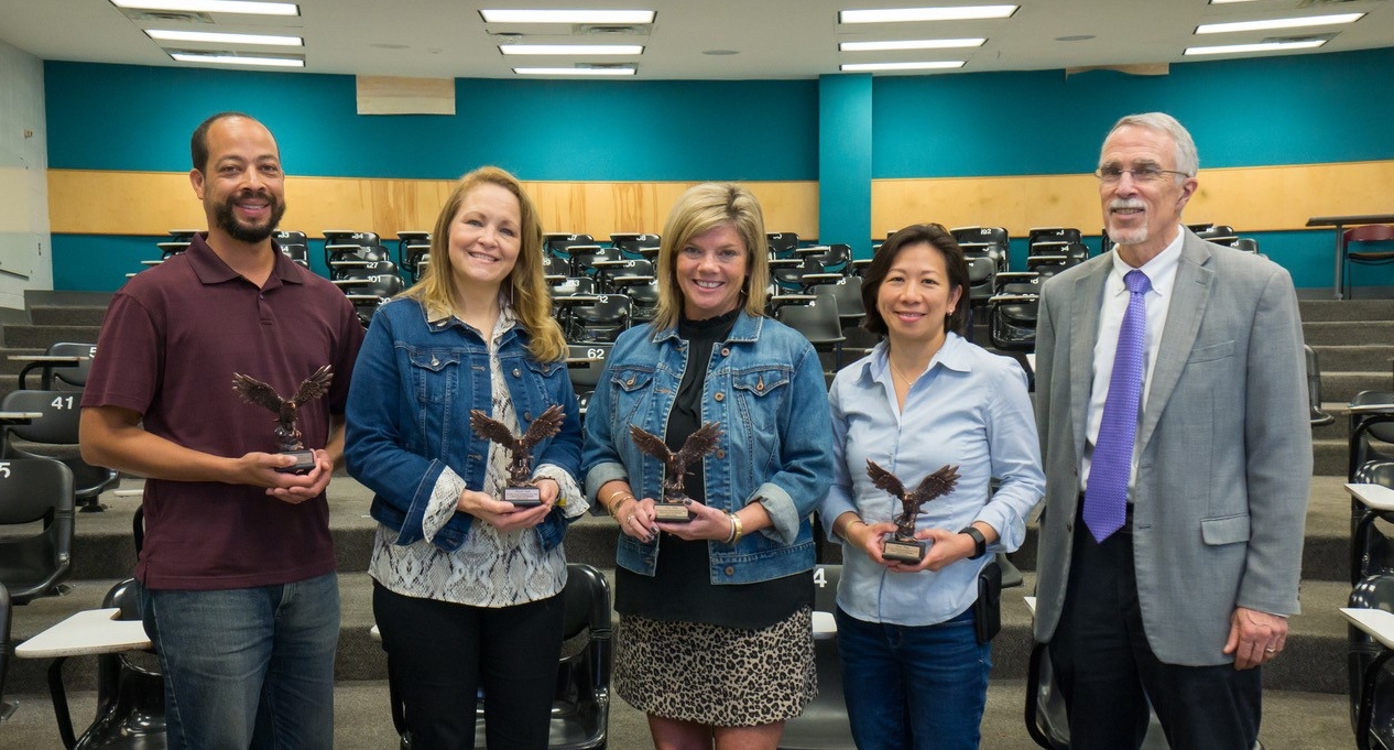 The 2019 Lilly-Lovelace recipients pictured left to right: Darrick Artis, Michele Smith, Anna Allen, and Joyce Hung with Dean Giordano who presented the awards.