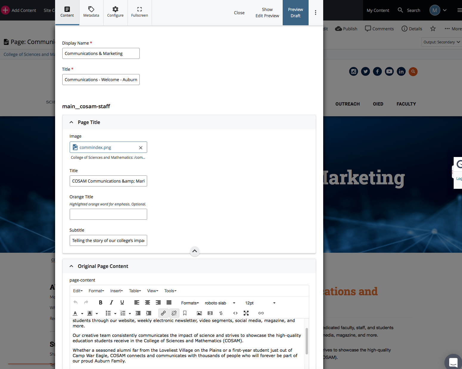 How to preview a page in Cascade