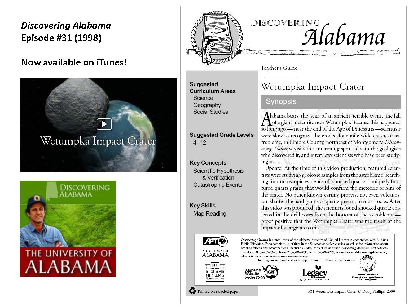 Discovering Alabama Podcast featured the Wetumpka crater in Episode 31
