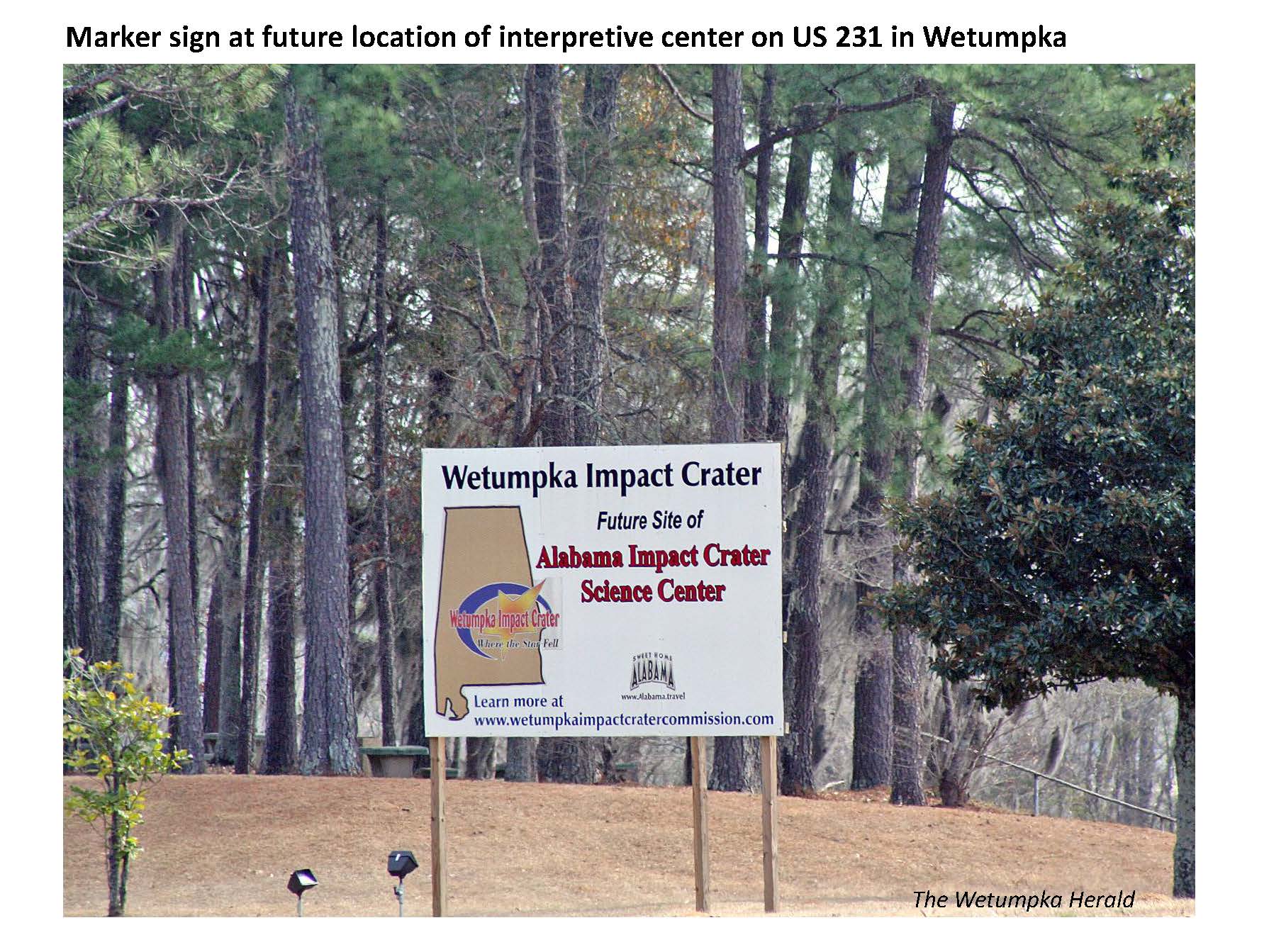 Sign noting the location of the future Alabama Impact Crater Science Center