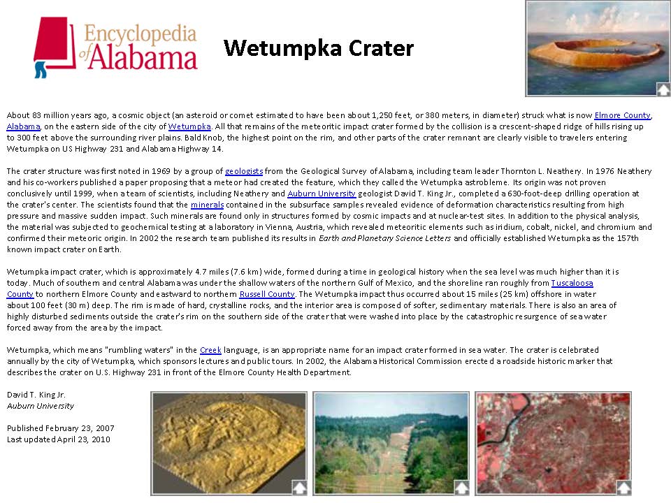 Encyclopedia Alabama entry on the Wetumpka Crater