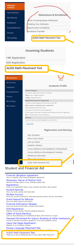 Aleks access points in AUAccess
