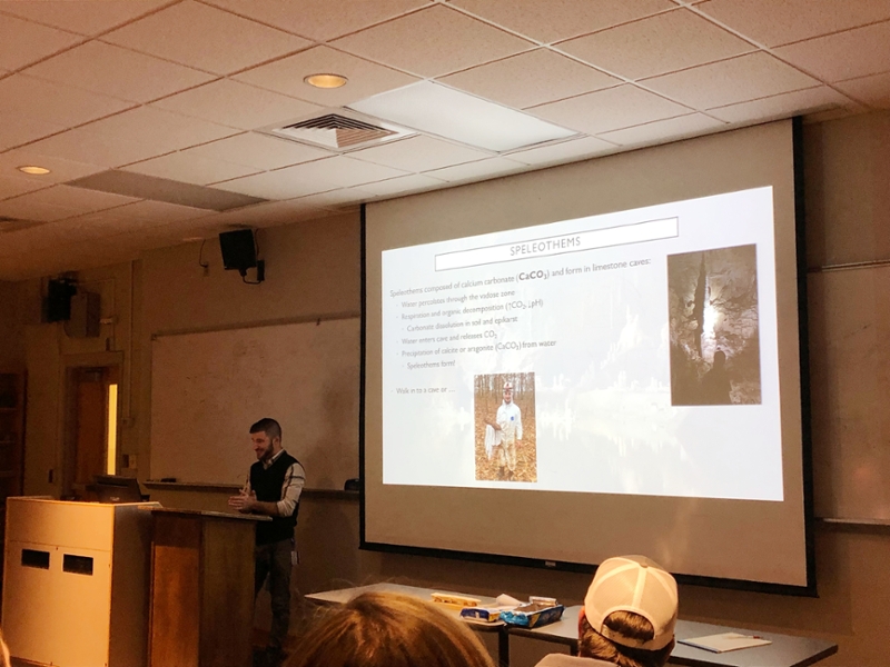 Dr. Matthew DeCesare presented “Speleothems, Stable Isotopes, and Mass Spectrometry: From Sample Acquisition to Analysis for a Department of Geosciences colloquium. 