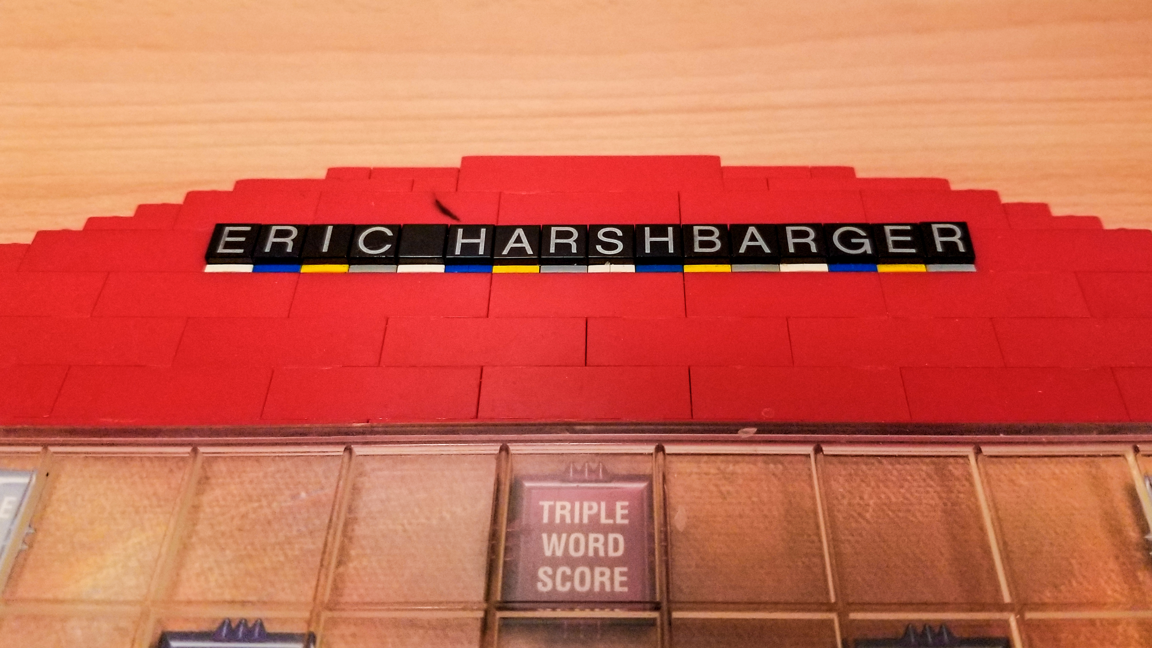 Professional Scrabble Board with Harshbarger's name.
