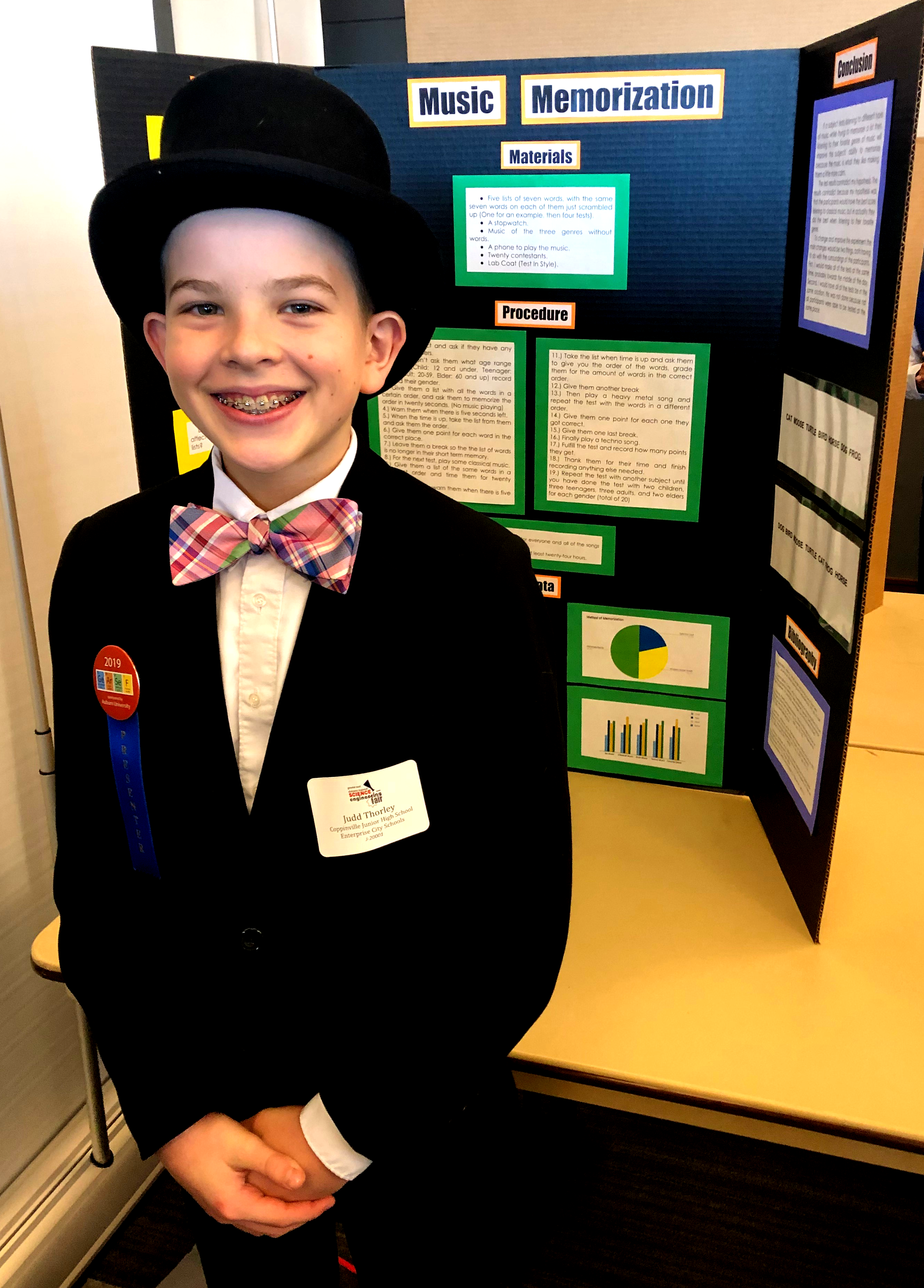 Judd Thorley, a student from Coppinville Junior High School in Enterprise, Alabama, showcased his project titled “Music Memorization” at this year's event.