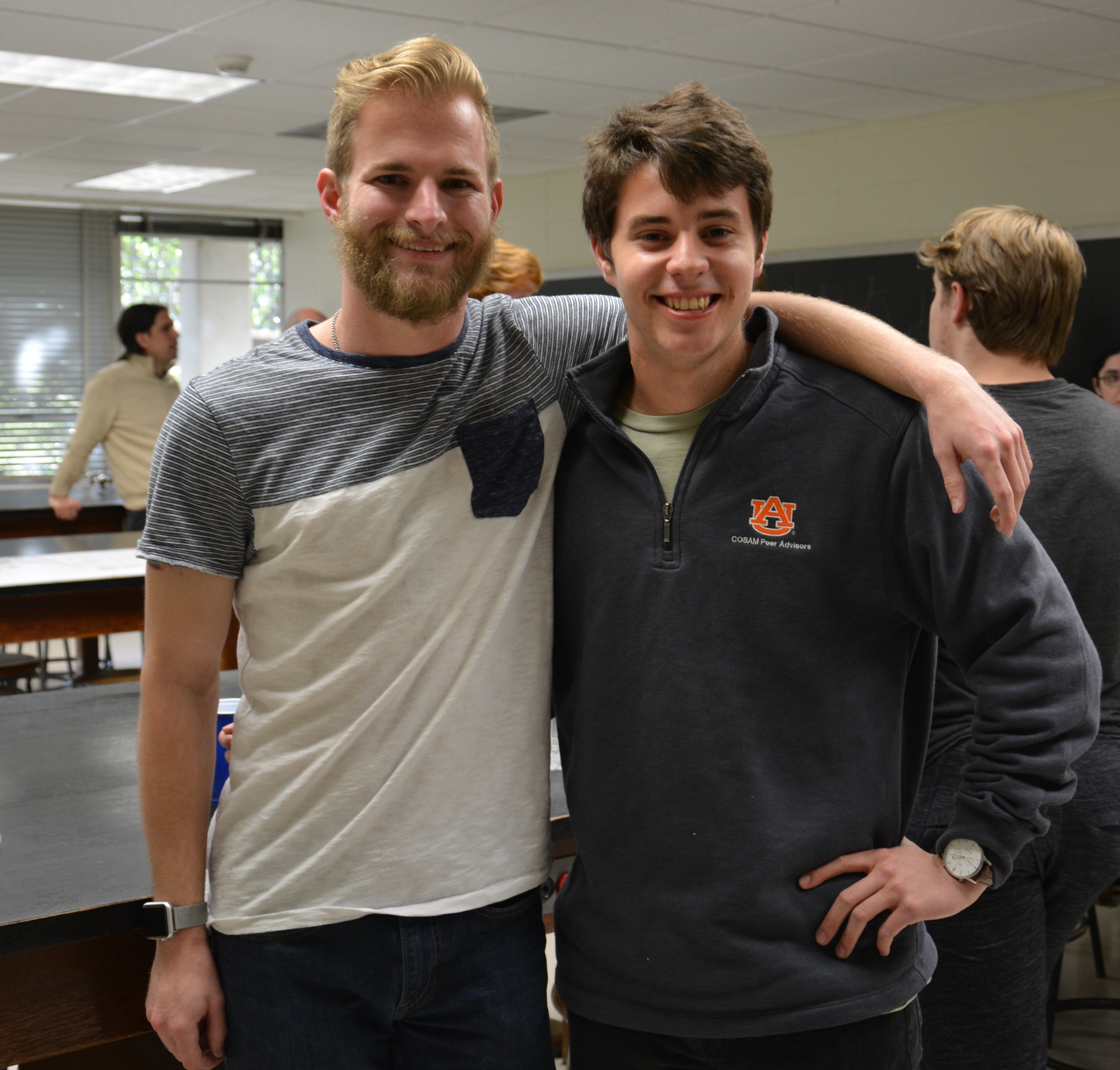  Pierce Jackson (left) and Will Pennington (right) at the first Physics Social Hour event.