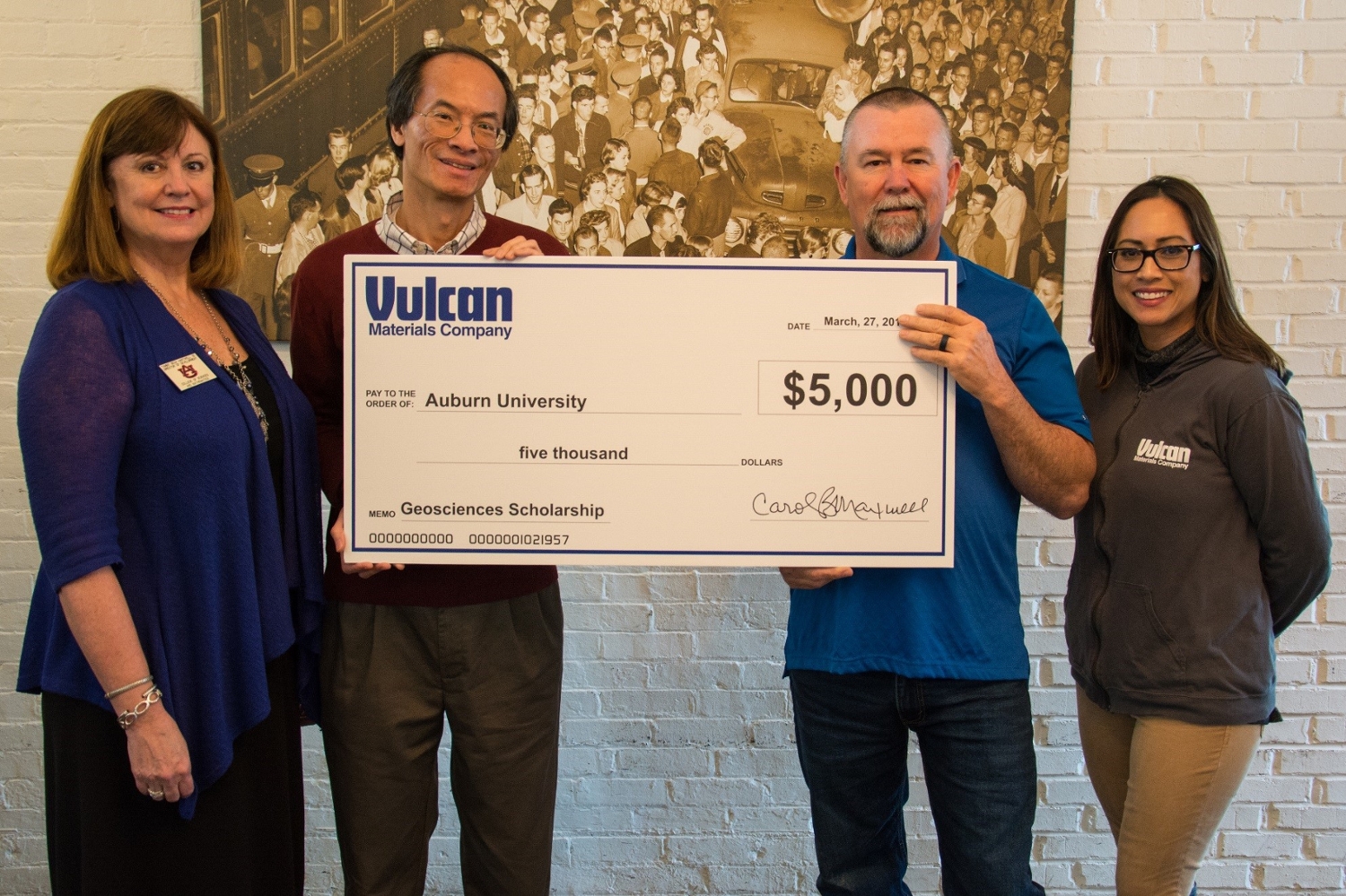 Vulcan donation check shown with $5,000.