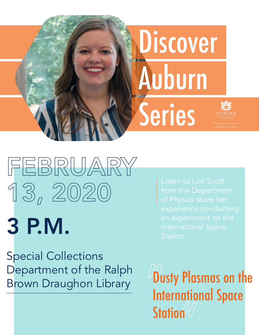 Physics Graduate Student Speaks at Discover Auburn Lecture Series on February 13 at 3 p.m.