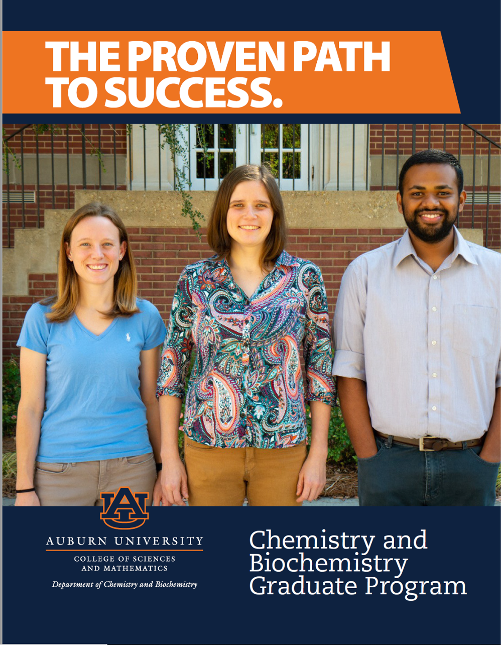 Monika Kodrycka (center) was featured on this year's graduate recruiting brochure for the Department of Chemistry and Biochemistry with two other graduate students, Alexandria (Alex) Bredar Combs (left) and Isuru Ariyarathna (right). 
