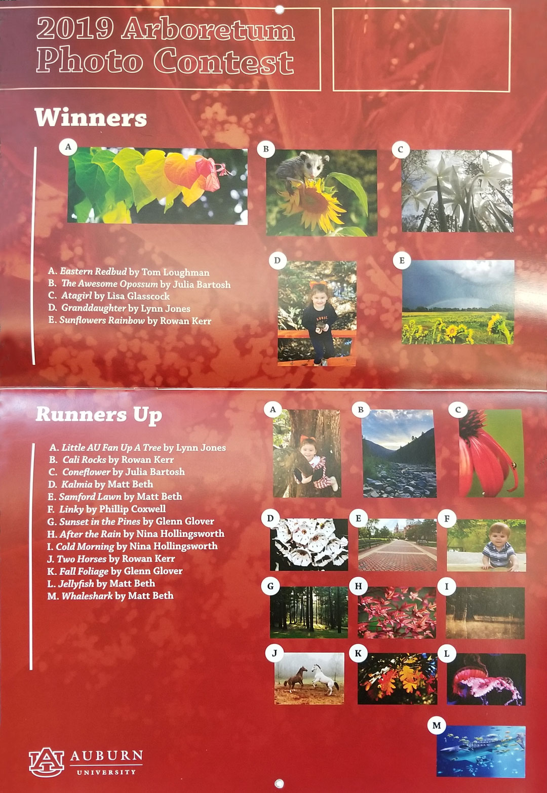 Arboretum 2020 Calendar winners with names and photos. 