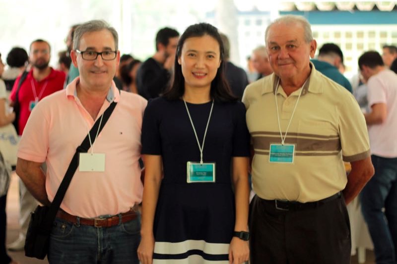 Maggie Han (center) with Professor Hildebrando Rodrigues from University of San Paulo, Brazil (left) and Professor Tomas Caraballo from University of Seville, Spain (right). 